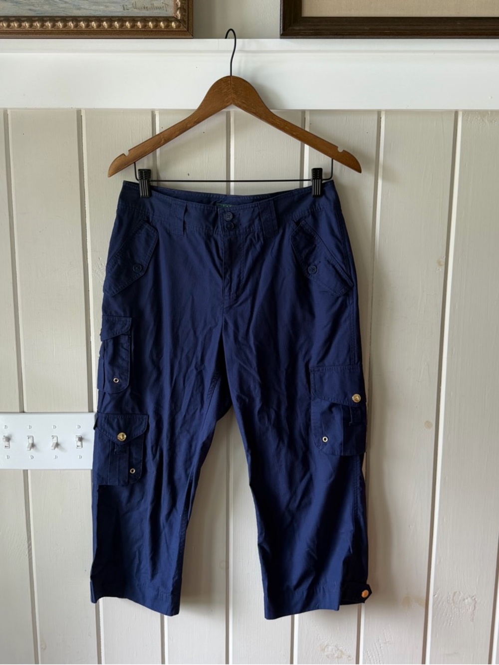 Women’s Lauren Ralph Lauren Navy Cargo Capris with Utility Pockets, Size 4